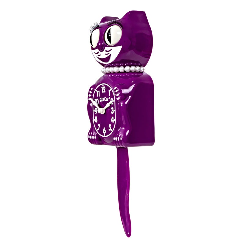 Kit Cat Klock Kit-Cat Klock Limited Edition Boysenberry Lady with Pearl Necklace & Eyelashes - Cat Clock with Moving Eyes and Tail Wall Clock, Made in USA - Image 3